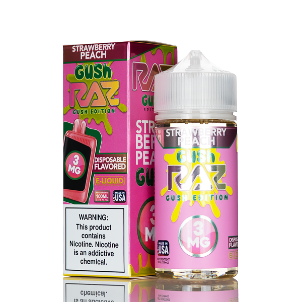 Pod Juice X RAZ E-Liquid - Strawberry Peach Gush - 100mL | USA Made Pod Juice X RAZ E-Liquid - Strawberry Peach Gush - 100mL | USA Made