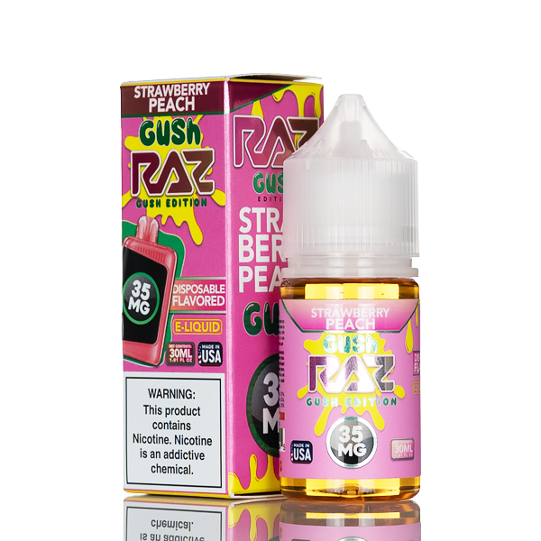 Pod Juice X RAZ Salt Nic - Strawberry Peach Gush - 30mL | USA Made Pod Juice X RAZ Salt Nic - Strawberry Peach Gush - 30mL | USA Made