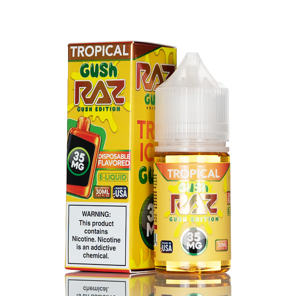 Pod Juice X RAZ Salt Nic - Tropical Gush - 30mL | Made In The USA Pod Juice X RAZ Salt Nic - Tropical Gush - 30mL | Made In The USA
