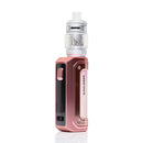 A Geekvape device in a metallic rose gold finish, paired with a clear glass tank and white top cap, shown on a clean white background with a subtle reflection.