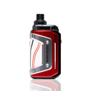 A red and silver GEEKVAPE vape device with black accents, shown from a side profile on a clean white background with a subtle reflection below.