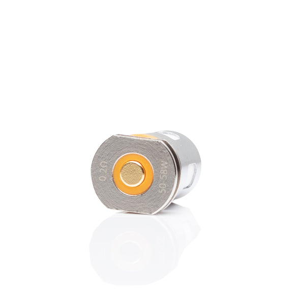 A GeekVape coil with a silver metallic body, a bright orange ring, and a gold center contact, shown on a clean white background with a faint reflection below.