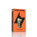 Geekvape Aegis Nano 3 disposable vape packaging box in bright orange and black, featuring a clear window showing the device inside, set against a white background with a soft reflection.