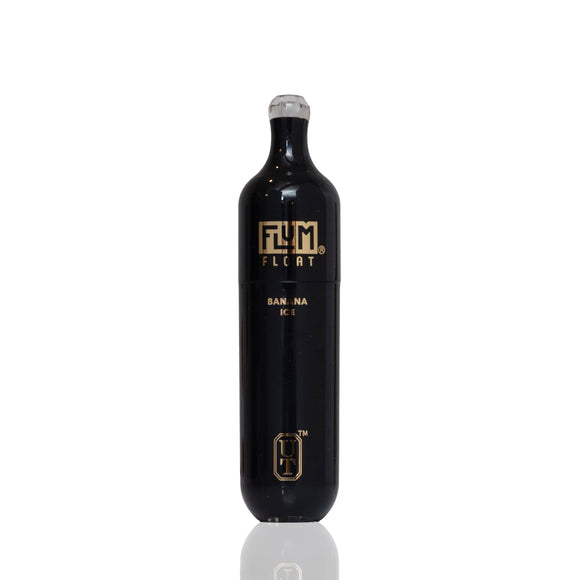 A tall, glossy black vape with gold lettering and BANANA Ice flavor 