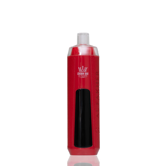 A red cylindrical vape device with a black central panel and a clear mouthpiece, featuring the 'Crown BAR' brand logo Al Fakher on the front, set against a plain white background.