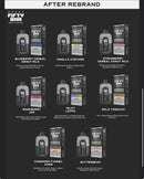 Fifty Bar Black Series Rebrand Before and After Name Only New Colors while names are unchanged