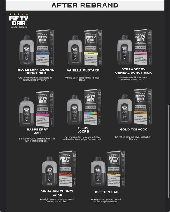 Fifty Bar Black Series Rebrand Before and After Name Only New Colors while names are unchanged