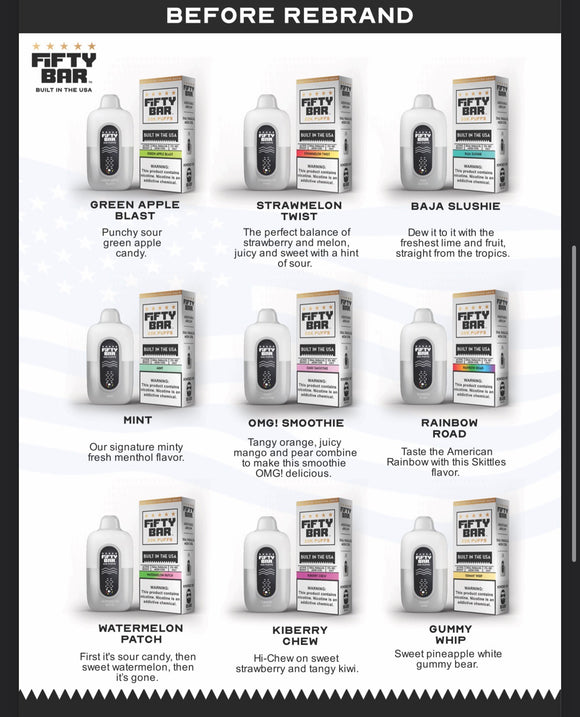 Fiftybar Rebranding Flavor Names Before and After