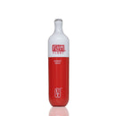 A single disposable vape of Flum Float Gummy Drop on a clean white background with a subtle reflection below. The bottle is white on the top half and red on the bottom half, with the Flum logo in red on the white section and white text on the red section.
