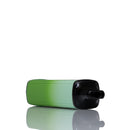 A green gradient vape pen with a black mouthpiece, shown horizontally on a reflective white surface against a white background.