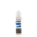 A 6mg mister e-liquid bottle of 'blue voodoo' is placed on a reflective surface and against a white background. The label is blue, grey, and white.