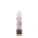 A mister e-liquid bottle is placed on a reflective surface and against a white background. The bottle outlines the ingredients and the warning label. 