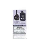 Mylé Meta Box Grape Mint disposable vape packaging box, featuring a black vape device graphic, grape mint flavor text, and a prominent nicotine warning label on a white background.