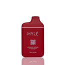 A red MYLÉ disposable vape device with 'Red Apple' flavor text, shown on a clean white background with a soft reflection below.