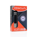 OXVA Xlim Pro 3 vape pen packaging box, featuring a silver and black vape pen visible through a clear window, with orange and dark gray design elements.