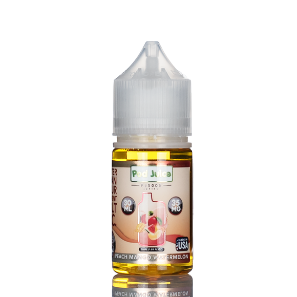 Pod Juice's PJ5000 - Peach Mango Watermelon is a salt nic e-liquid 