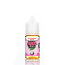 A 30mL bottle of of Pod Juice by RAZ salt nicotine e-liquid featuring a pink, red, and green bottle with a white plastic cap in the strawberry batch flavor